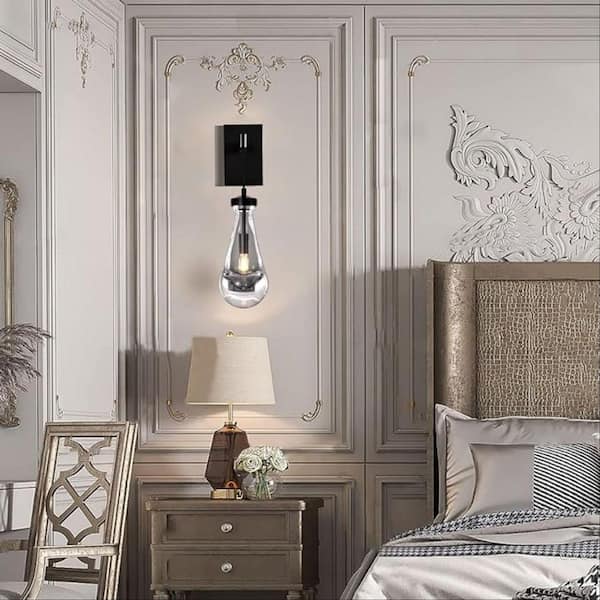 7.9 in. 1 Light Black Wall Sconce, Bathroom Light Fixture with E12 Base for Living Room, Bedroom (NO Bulb Included)