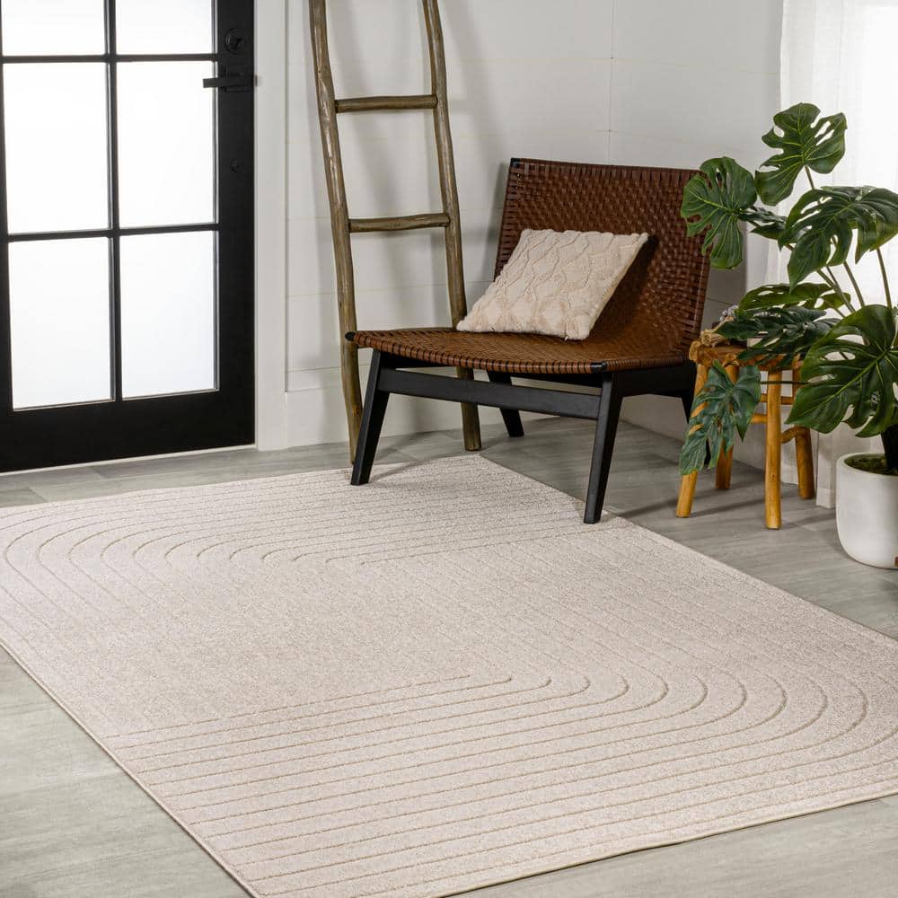 Odense Ivory Cream High-Low Geometric Indoor Outdoor Rug
