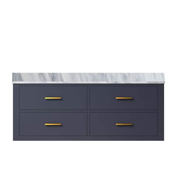 Sherman 48 in. W x 22 in. D Blue Double Bath Vanity with Carrara Marble Top