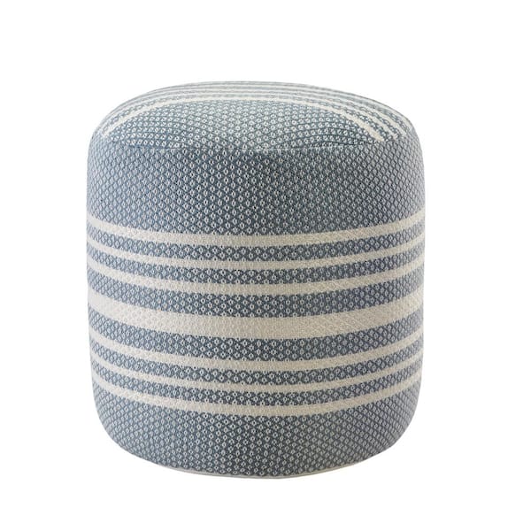 LR Home Simple Stripe Blue / White 20 in. Indoor Outdoor Pouf