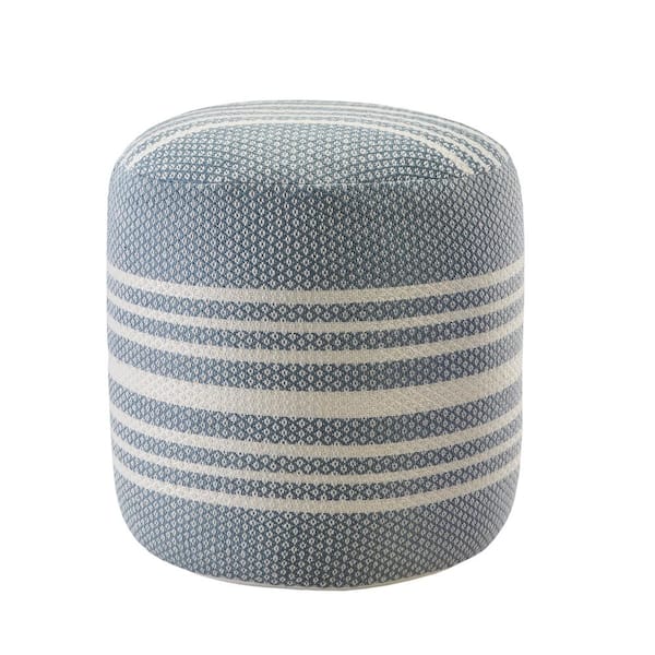 Unbranded Simple Stripe Blue / White 20 in. Indoor Outdoor Pouf