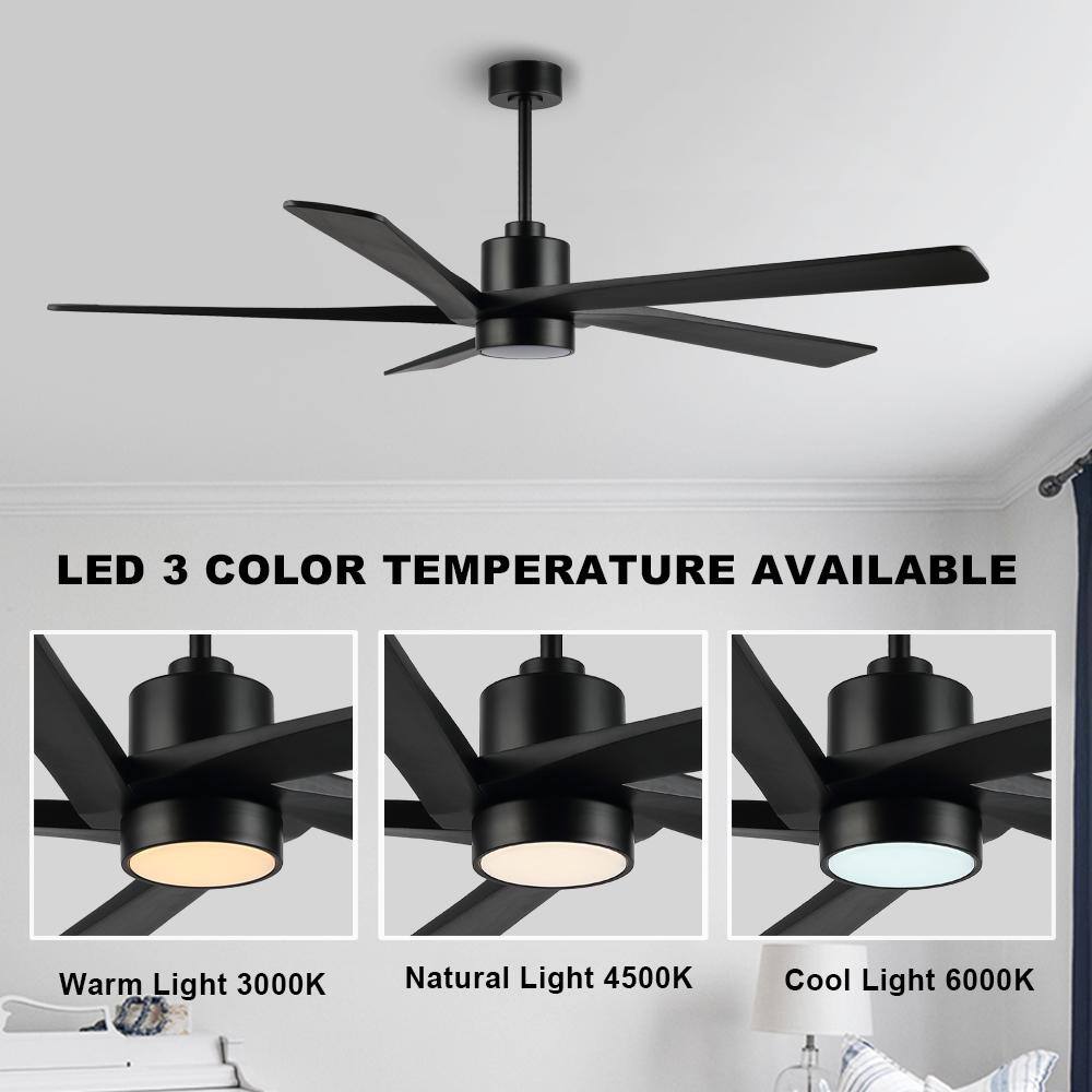 54" Matte Black Ceiling Fan with Light and Remote Control