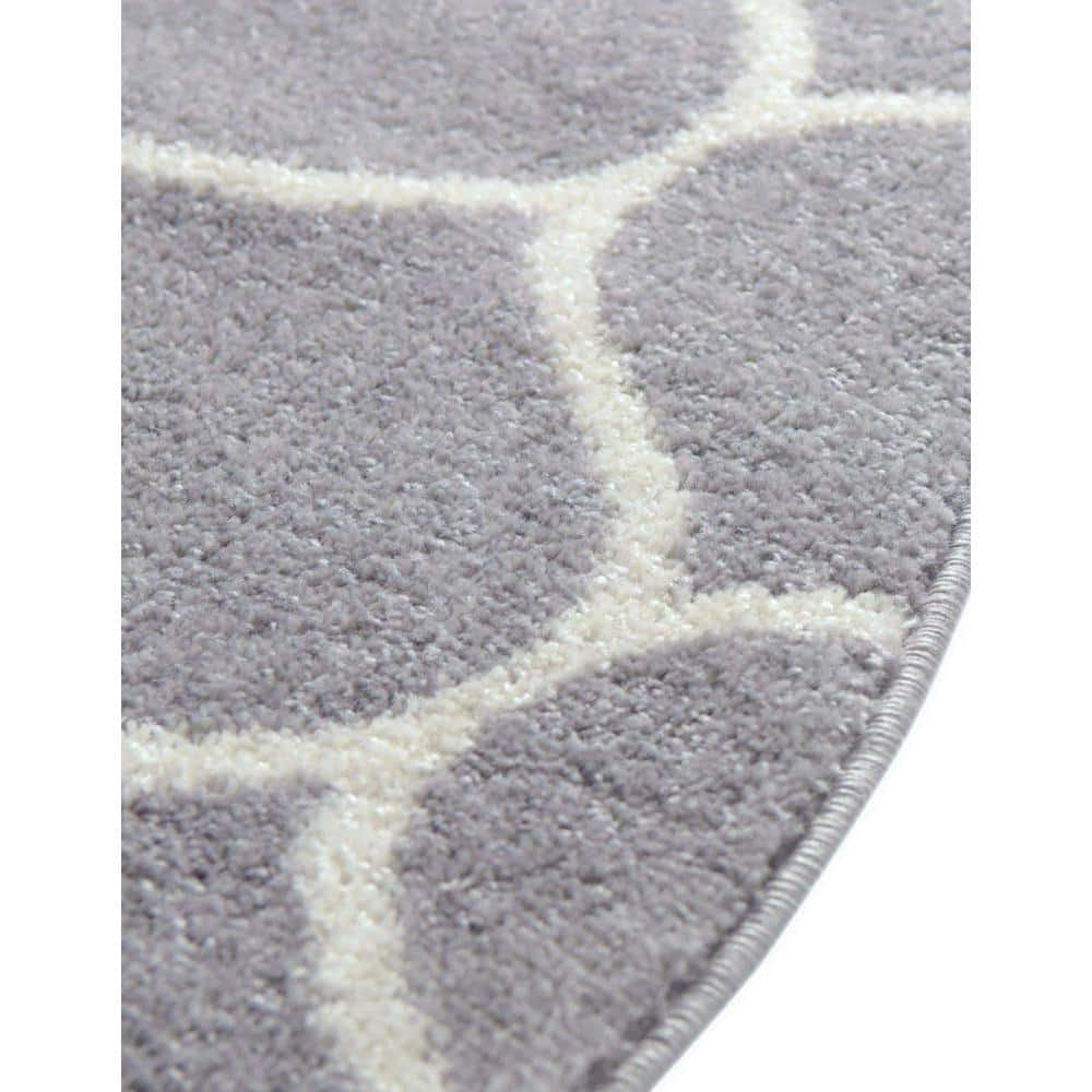 7' Round Light Gray/Ivory Trellis Synthetic Area Rug