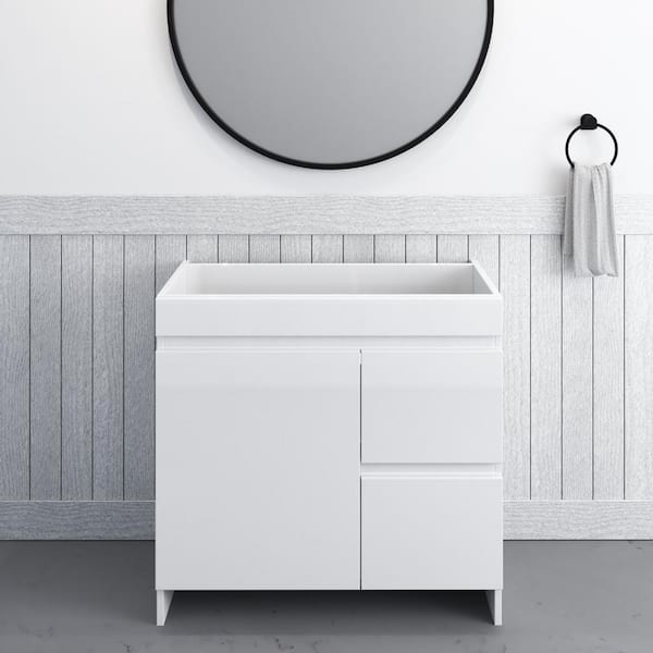 VOLPA USA AMERICAN CRAFTED VANITIES Mace 36 in. W x 18 in. D x 34 in. H Bath Vanity Cabinet without Top in Glossy White with Right-Side Drawers