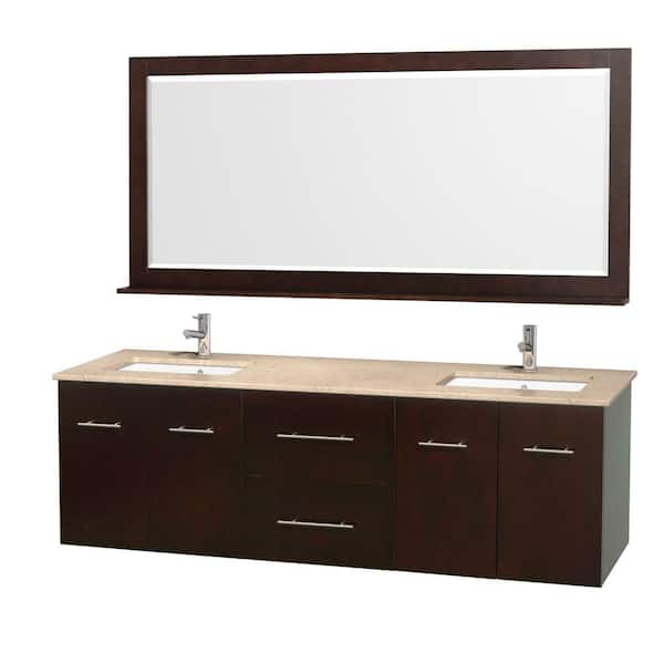 Wyndham Collection Centra 72 in. Double Vanity in Espresso with Marble Vanity Top in Ivory and Under-Mount Sink