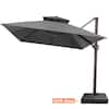 Pellebant Double Top 13 ft. x 10 ft. Outdoor 360° Swivel Aluminum Cantilever Patio Umbrella in Gray with 220 lbs. Umbrella Base PBPU046DGYUB008