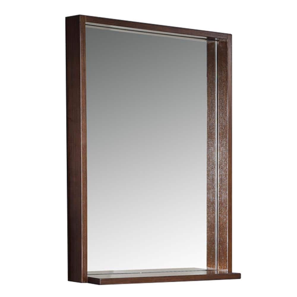 Wenge Brown Rectangular Wood Vanity Mirror with Shelf