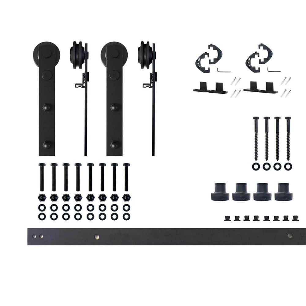 5.5 ft./66 in. Black Rustic Non-Bypass Sliding Barn Door Hardware Kit Straight Design Roller for Double Doors price history on PriceWatchPro