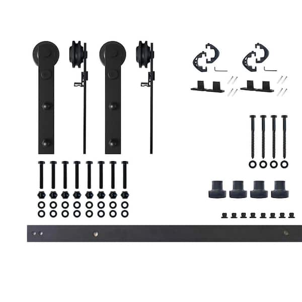HOMACER 5.5 ft./66 in. Black Rustic Non-Bypass Sliding Barn Door Hardware Kit Straight Design Roller for Double Doors