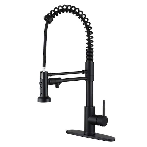 Boyel Living 1.8 GPM Single Handle Pull Down Sprayer Kitchen Faucet with Deckplate, Pot Filler and Water Supply Hoses in Matte Black