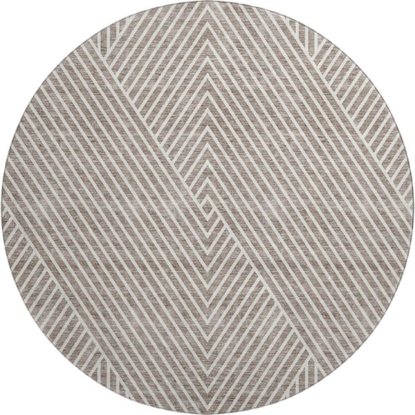 Addison Rugs Mayfield Premium Machine Washable Abstract AMF937 Taupe 8 ft. x 8 ft. Round Rug
