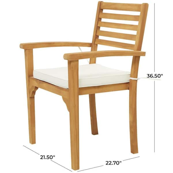 Sunnydaze Set of 2 Slat-Back Dining Chairs - Natural with Beige Cushions