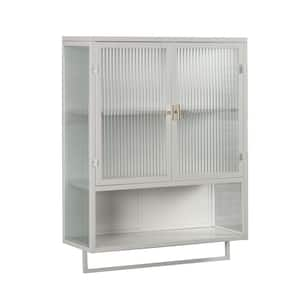 23.62 in. W x 9.06 in. D x 30.71 in. H Glass Door Bathroom Storage Wall Cabinet with 2-Tier Storage, Towel Rack in White