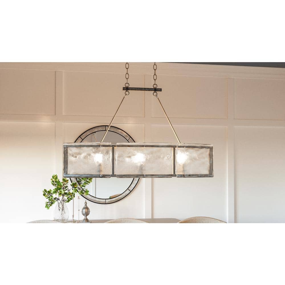 Artisanal Fortress Island Light with Textured Glass and Mottled Silver Frame