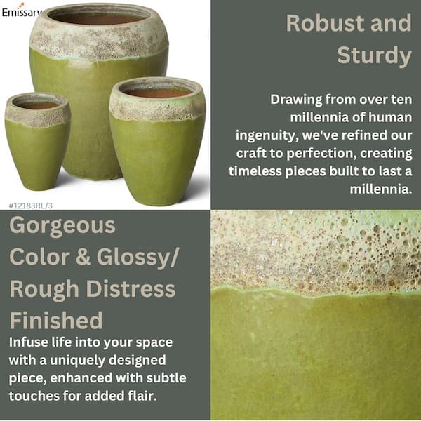 Emissary 22 in. D x 29 in. H Reef/Lime Ceramic Round Planter