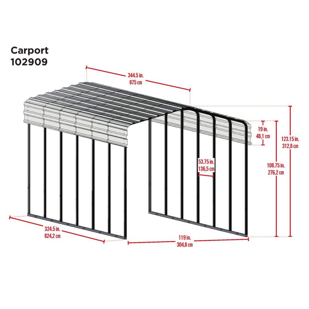 Charcoal Galvanized Steel All-Weather Carport Shelter 10' x 29'