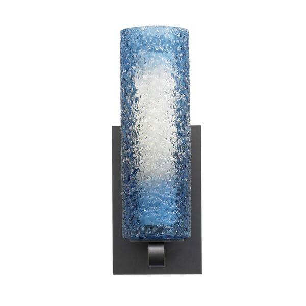 Generation Lighting Mini-Rock Candy 1-Light Bronze Fluorescent Cylinder Sconce with Blue Shade