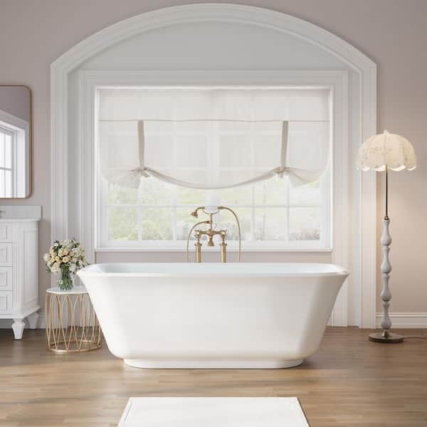 67 in. x 31.5 in. Acrylic Flatbottom Freestanding Soaking Bathtub in Glossy White with Chrome Pop-Up Drain and Overflow