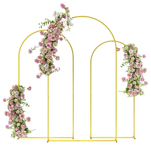 Outsunny Metal Arch Backdrop Stand Set of 3,7/6.5/6 ft Wedding Arch Frame, Balloon Backdrop Arch Stand Set, Gold