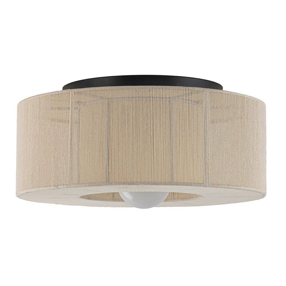 14 in. 1-Light Modern Boho Drum Matte Black Cotton Rope Flush Mount Ceiling Light for Bedroom Foyer Dinning Room price history on PriceWatchPro