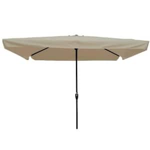 10 ft. x 6.5 ft. Rectangular Patio Outdoor Market Umbrella with Crank and Push Button Tilt in Tan