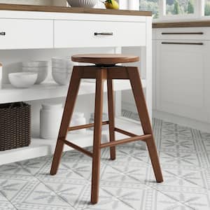 Amalia 25 in. Antique Coffee or Brown Backless Counter Height 360 Swivel Seat Solid Wood Kitchen Bar Stool