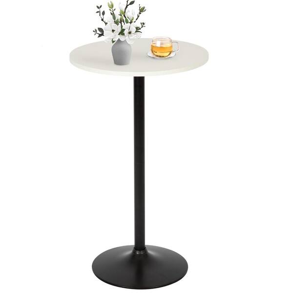 23.6 in. Round Bar Table with Solid Top and Sturdy Metal Base, White