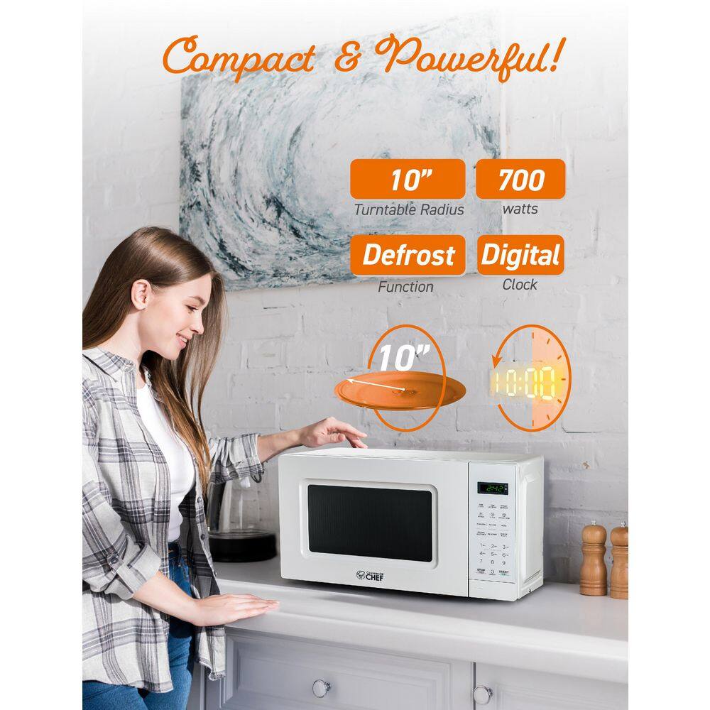 Compact White 0.7 Cu Ft Countertop Microwave Oven for RV
