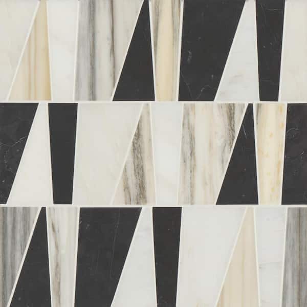 Bedrosians Modni Eastern White/Nero Marquina/Calacatta Zebrino 12 in. x 12 in. Geometric Honed Marble Mosaic Tile 10.3 sq. ft./Case