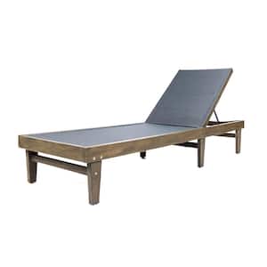 Brown Wood Dark Gray Mesh Outdoor Chaise Lounge with Adjustable Backrest for Garden, Patio, Porch, Balcony
