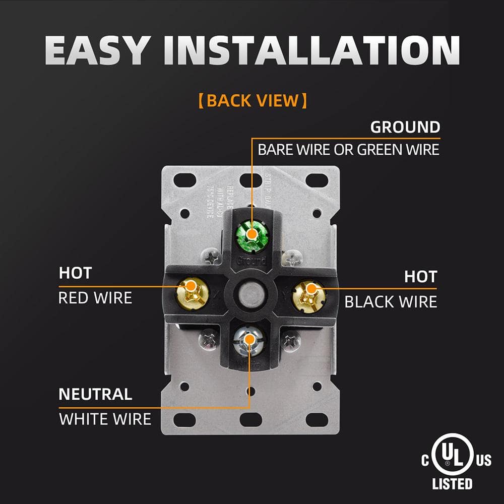 Black Thermoplastic 50 Amp Tamper Resistant Single Outlet