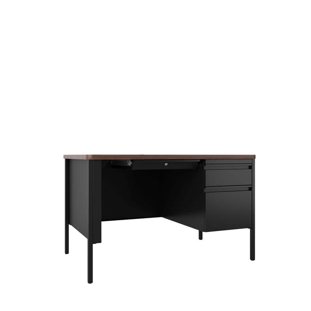 Walnut and Black Corner Desk with Drawer and Filing Cabinet