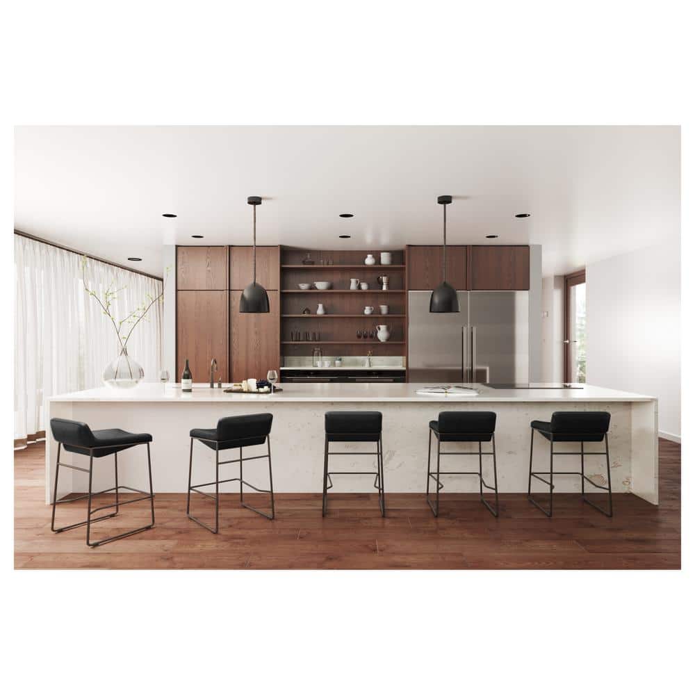 Orson 26 in. Black Contemporary Top Grain Leather Counter Stool with Iron Frame ((Set of 2)) price history on PriceWatchPro