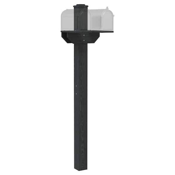 Outdoor Black Dual Mailbox Post, 66 in. Hollow Post, 0 Gal Ground Mount or Fits Over Wood Support, Deck Box Not Included