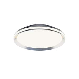 Sona 16 in. 36 -Watt Modern Satin Nickel Integrated LED Flush Mount with Clear White Acrylic Shade