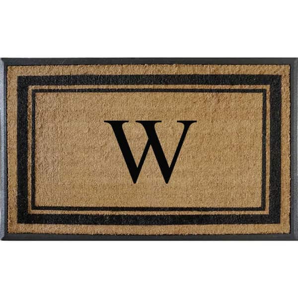 Unbranded A1HC Flocked Markham 30 in. x 48 in. Coir Double Border Monogrammed W Non-Slip Outdoor Door Mat