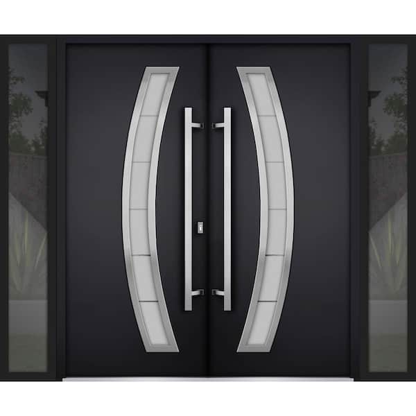 VDOMDOORS 6500 96 in. x 80 in. Left-hand/Inswing 2 Sidelites Tinted Glass Black Enamel Steel Prehung Front Door with Hardware