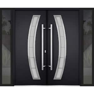 6500 100 in. x 80 in. Right-hand/Inswing 2 Sidelites Tinted Glass Black Steel Prehung Front Door with Hardware