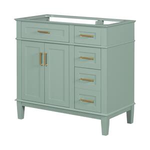 35.4 in. W Bath Vanity Cabinet without Top in Green with Flip-Out Drawer, 3-Drawers, 2-Doors