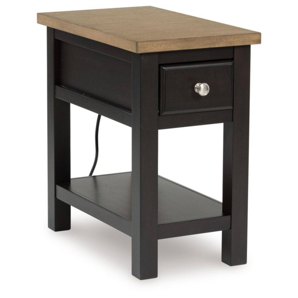 Brown Two-Tone Wood Rectangular End Table with Storage