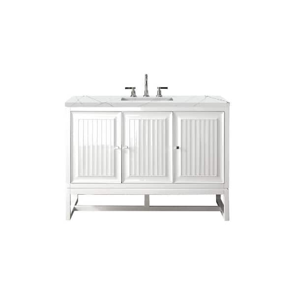 James Martin Vanities Athens 48 in. W x 23.5 in. D x 34.5 in. H Bathroom Vanity in Glossy White with Ethereal Noctis Quartz Top