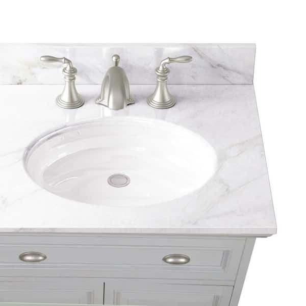 Sadie 38 in. W x 21.5 in. D Vanity in Dove Grey with Marble Vanity Top in Natural White with White Sink