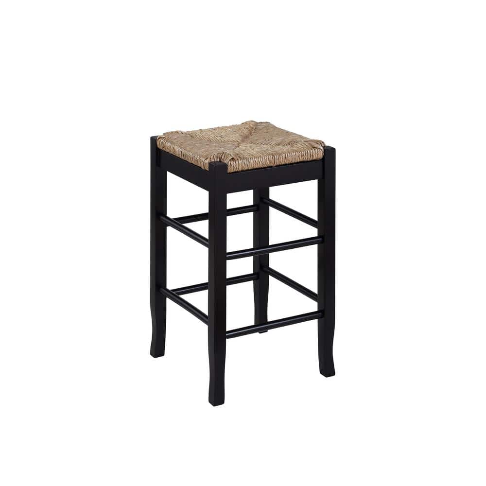 Elegant 24" Swivel Rush Seat Backless Counter Stool, Black