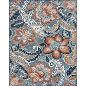 Tropic Floral Dark Blue 8 ft. x 10 ft. Indoor/Outdoor Area Rug