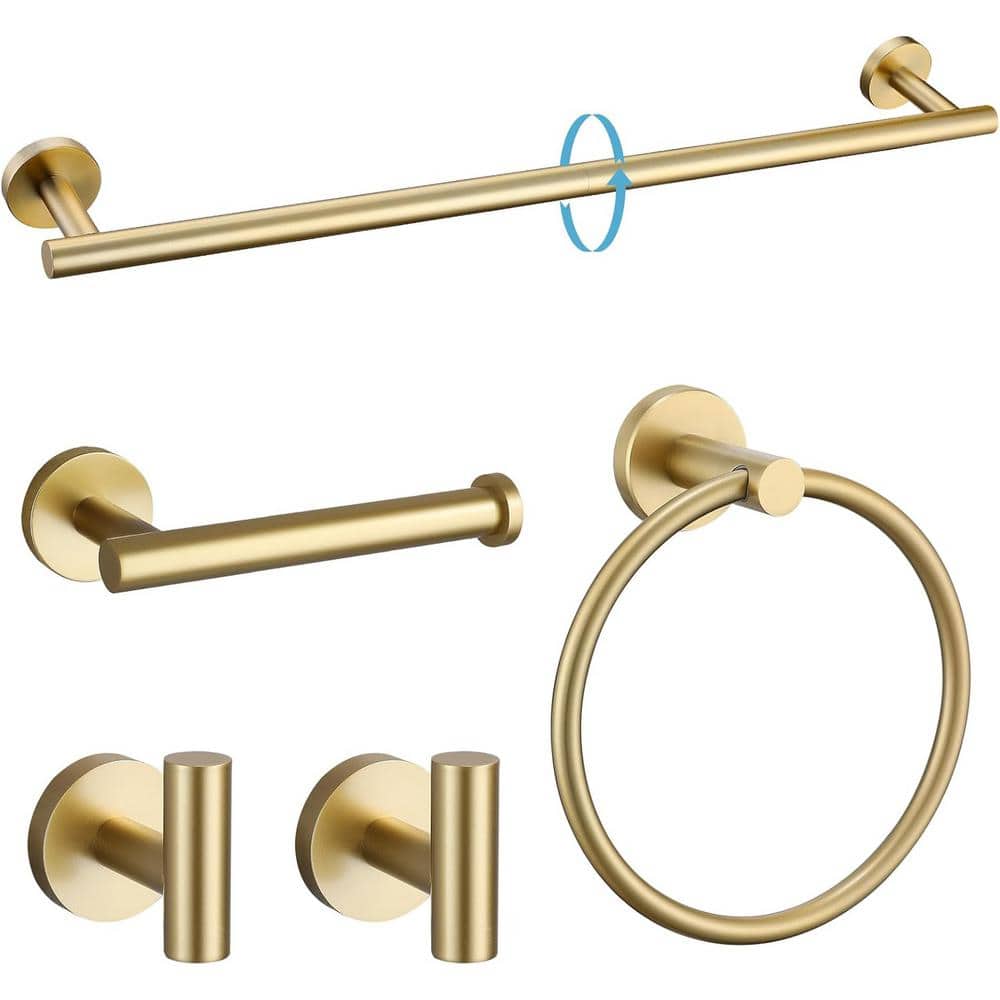 5-Piece Stainless Steel Bath Hardware Set-24 in. Towel Bar, Ring, 2-Robe Ho