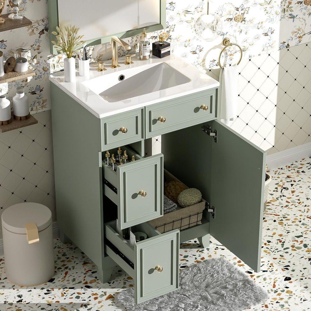 24 in. W x 18.3 in. D x 34.3 in. H Single Sink Freestanding Bath Vanity in Green with White Ceramic Top