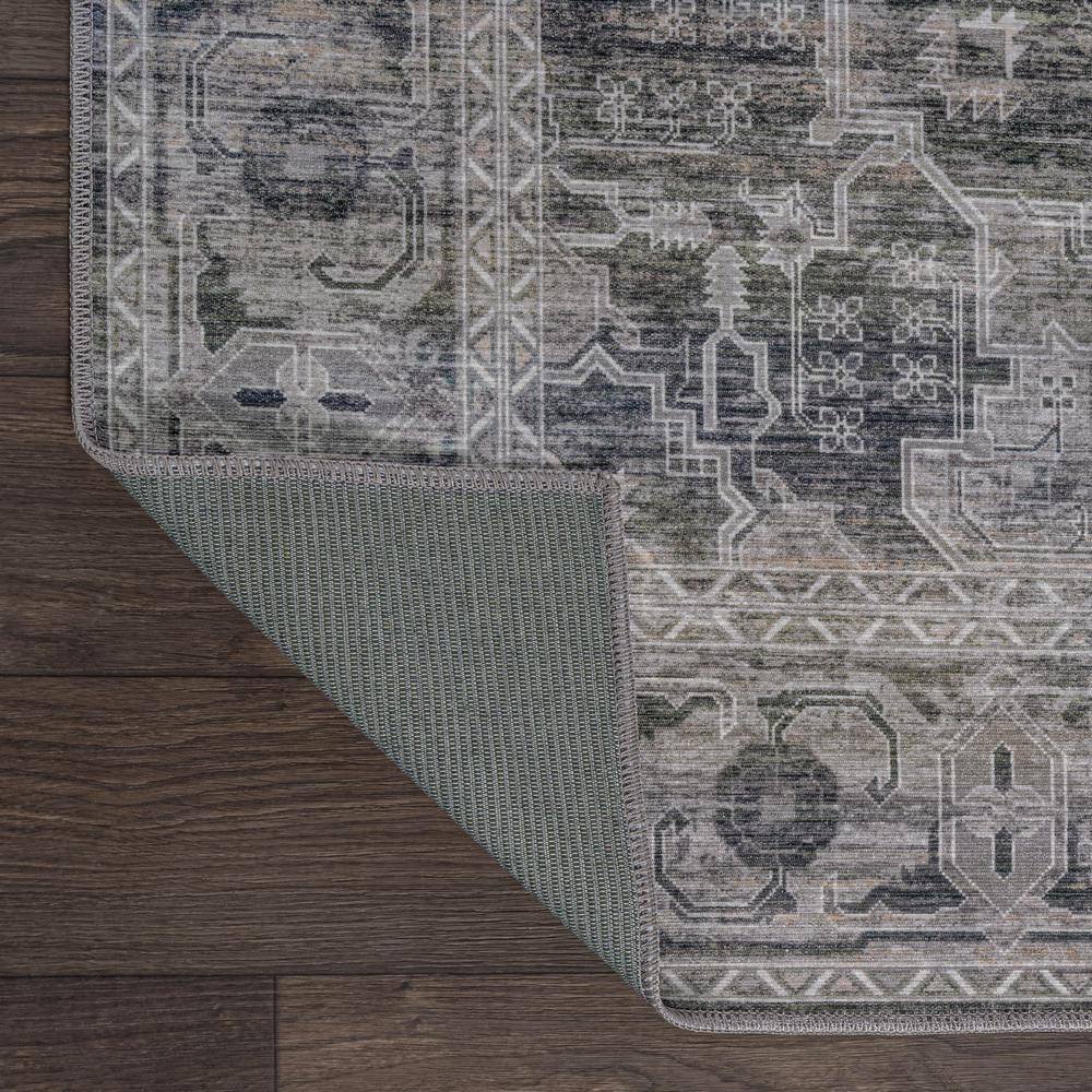 Alanya Dark Green and Gray Medallion Washable 8' x 10' Area Rug
