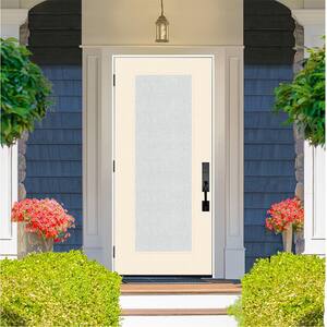 Legacy 36 in. x 80 in. Full Lite Rain Glass RHOS Primed Linen Finish Fiberglass Prehung Front Door