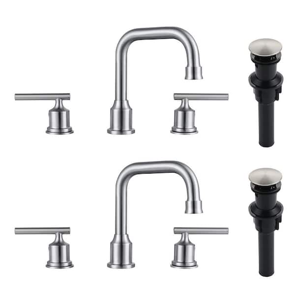 8 in. Widespread Double Handle High Arc Bathroom Faucet in Nickel 2-PACK