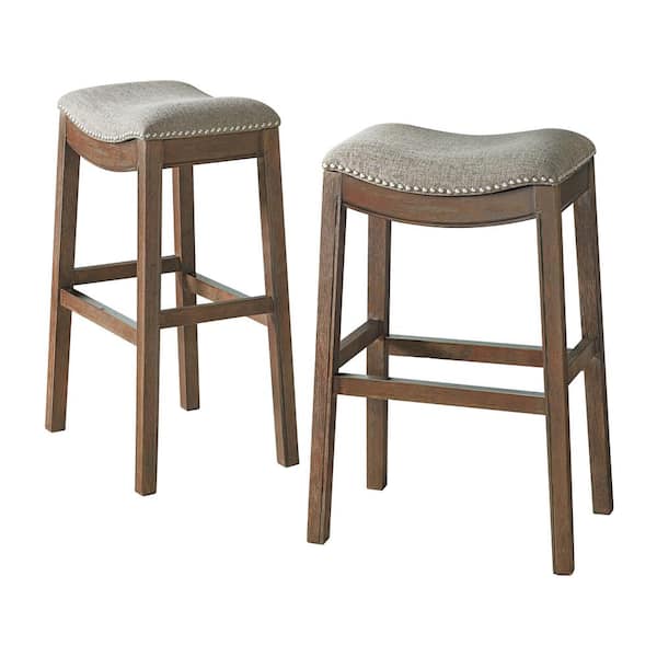 Alaterre Furniture Williston Dark Brown Bar Height Stool (2-Pack) with Cushioned Seat